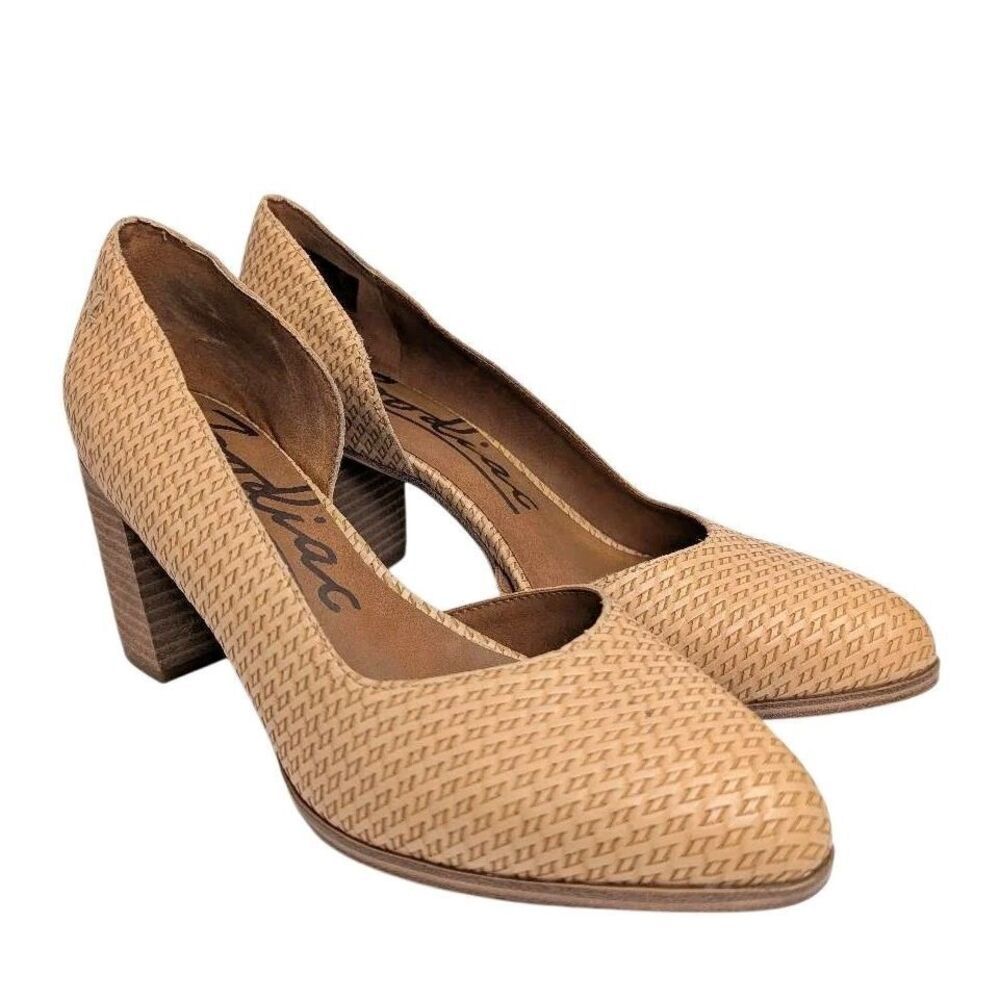 Zodiac Gracie Woven Textured d'Orsay Block Heels Tan/Beige Leather Womens 9